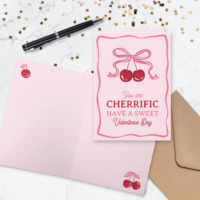 Pink Bow Cherry You Are Cherrific Valentine's Day Karte (Von Creator hochgeladen)