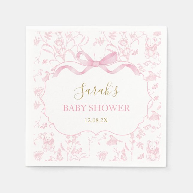 Pink Bow Chinoiserie Baby Shower Girl Serviette (Vorderseite)
