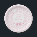 Pink Bow Chinoiserie Wildflowers Baby Shower  Pappteller<br><div class="desc">This lovely baby shower paper plate features a soft pastel pink palette and a delicate coquette-inspired bow that creates an elegant focal point. The design is surrounded by whimsical line illustrations of birds, wildflowers, butterflies and tiny ribbons, giving it a romantic storybook garden feel that aligns beautifully with popular vintage...</div>