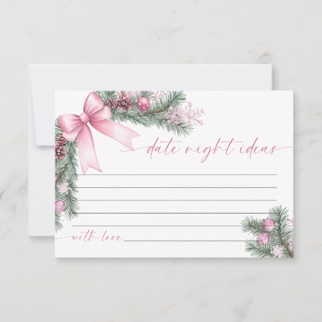 Pink Bow Christmas Date Night Ideas Card RSVP Karte (Vorderseite)