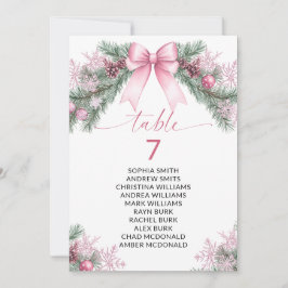 Pink Bow Christmas Table Number Seating Chart Einladung