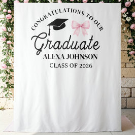 Pink Bow Class Of 2026 Graduation Backdrop Wandteppich