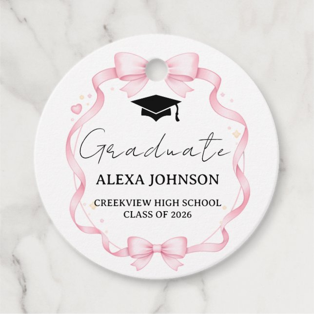 Pink Bow Class Of 2026 Graduation Cap Graduate Geschenkanhänger (Vorderseite)