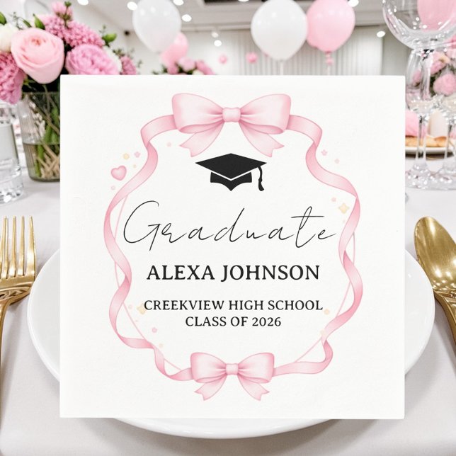 Pink Bow Class Of 2026 Graduation Cap Graduate Serviette (Von Creator hochgeladen)