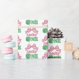 Pink Bow Clover Lucky One Girl 1st Birthday Geschenkpapier