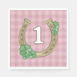 Pink Bow Clover Lucky One Girl 1st Birthday Serviette