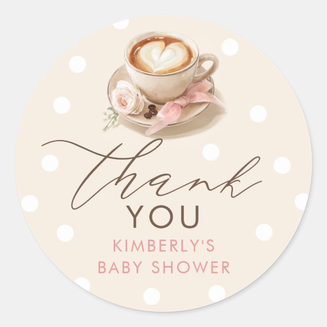 Pink Bow Coffee Baby Shower Thank You Runder Aufkleber (Vorderseite)