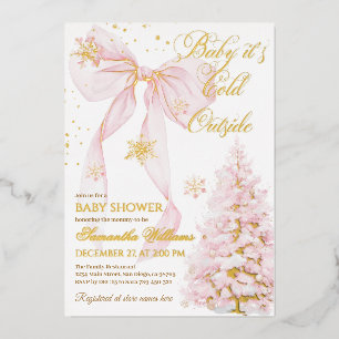 Pink Bow Cold Outside Baby Girl Dusche Folieneinladung