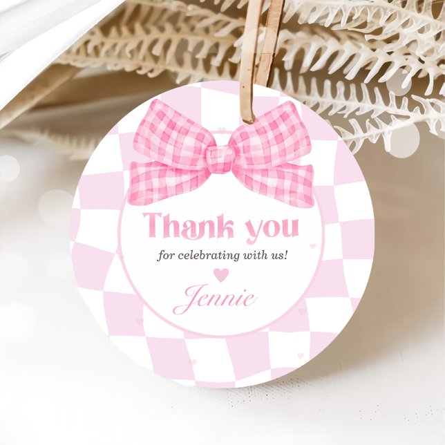 Pink Bow Coquette 1. Geburtstag Party Geschenkanhänger (Von Creator hochgeladen)
