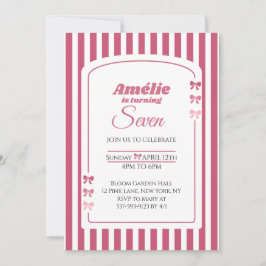 Pink Bow Coquette Aesthetic Girl 7th Birthday Einladung