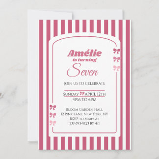 Pink Bow Coquette Aesthetic Girl 7th Birthday Einladung