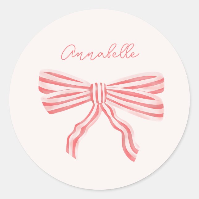 Pink Bow Coquette ästhetisch mit Namen Runder Aufkleber (Vorderseite)