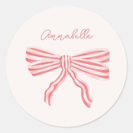 Pink Bow Coquette ästhetisch mit Namen Runder Aufkleber