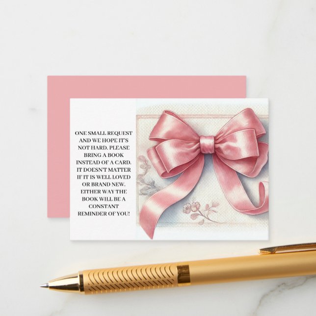 Pink Bow Coquette Baby Duschbücher für Baby Begleitkarte (Vorderseite/Rückseite Beispiel)