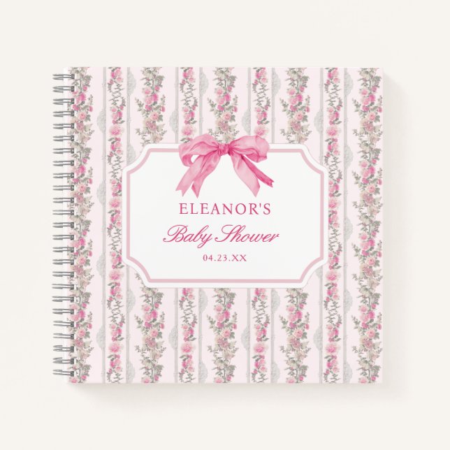 Pink Bow Coquette Baby Showbook Notizbuch (Vorderseite)