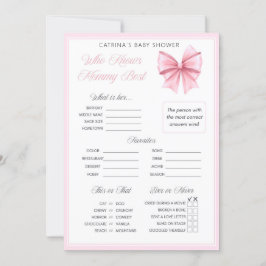 Pink Bow Coquette Babydusche - bestellbarer Name, Einladung