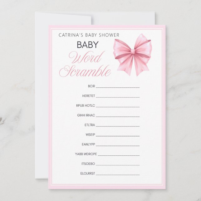 Pink Bow Coquette Babydusche - bestellbarer Name,  Einladung (Vorderseite)