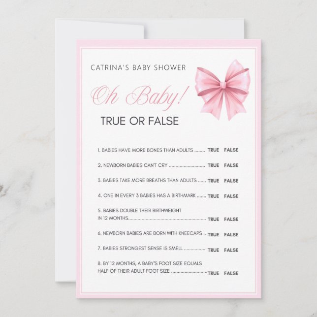 Pink Bow Coquette Babydusche - bestellbarer Name,  Einladung (Vorderseite)