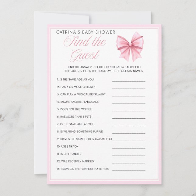 Pink Bow Coquette Babydusche - bestellbarer Name,  Einladung (Vorderseite)