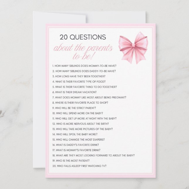 Pink Bow Coquette Babydusche - bestellbarer Name,  Einladung (Vorderseite)