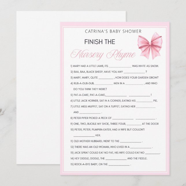 Pink Bow Coquette Babydusche - bestellbarer Name,  Einladung (Vorne/Hinten)