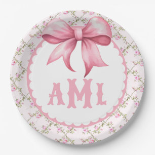 Pink Bow Coquette Babydusche Pappteller