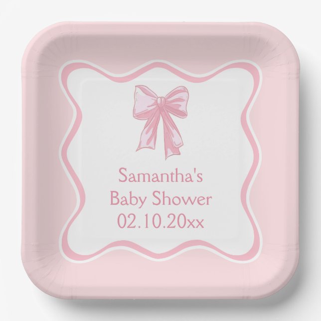 Pink Bow Coquette Babydusche Pappteller (Vorderseite)