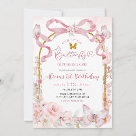 Pink Bow Coquette Butterfly 1st Birthday Invitatio Einladung