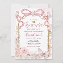 Pink Bow Coquette Butterfly Baby Shower Invitation