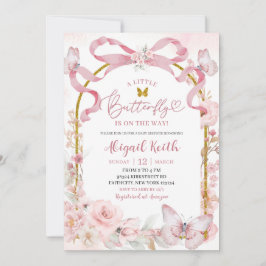 Pink Bow Coquette Butterfly Baby Shower Invitation Einladung