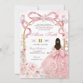 Pink Bow Coquette Butterfly Quinceanera Invita Einladung