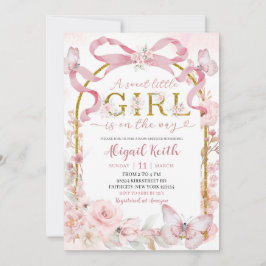 Pink Bow Coquette Butterfly Sweet Little Girl Baby Einladung