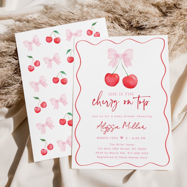 Pink Bow Coquette Cherry Baby Dusche Einladung (Von Creator hochgeladen)