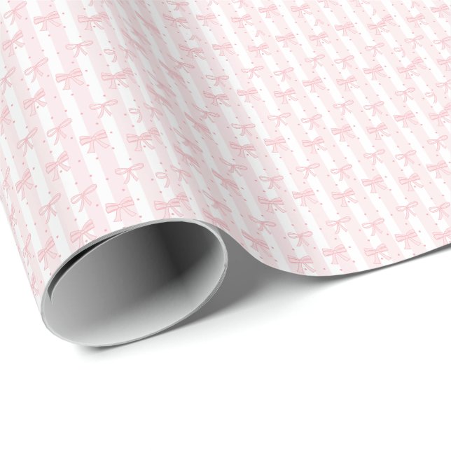 Pink Bow Coquette Cute Preppy Girl Aesthetic Geschenkpapier (Rolleneckpunkt)