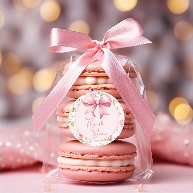 Pink Bow Coquette Danke Runder Aufkleber (Von Creator hochgeladen)