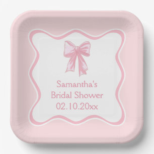Pink Bow Coquette Die Knot Bridal Dusche binden Pappteller