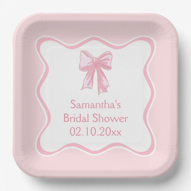 Pink Bow Coquette Die Knot Bridal Dusche binden Pappteller (Vorderseite)