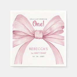 Pink Bow Coquette Erster Geburtstag Serviette