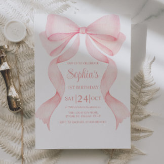 Pink Bow Coquette First Birthday Invitation Einladung