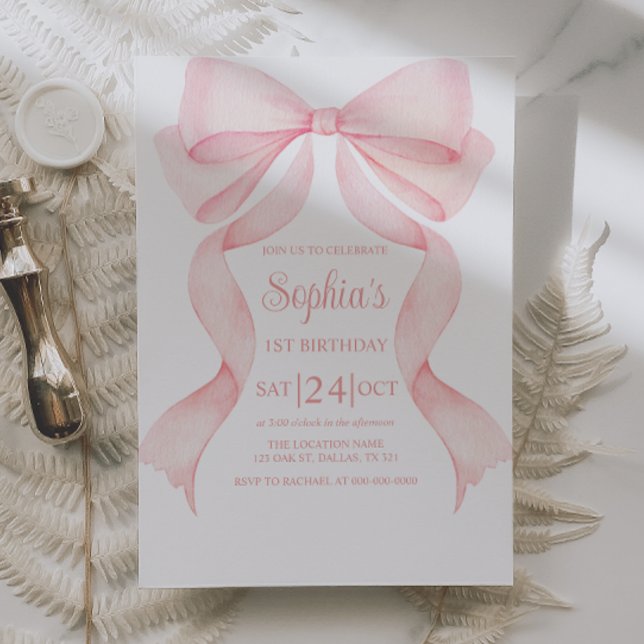 Pink Bow Coquette First Birthday Invitation Einladung (Von Creator hochgeladen)