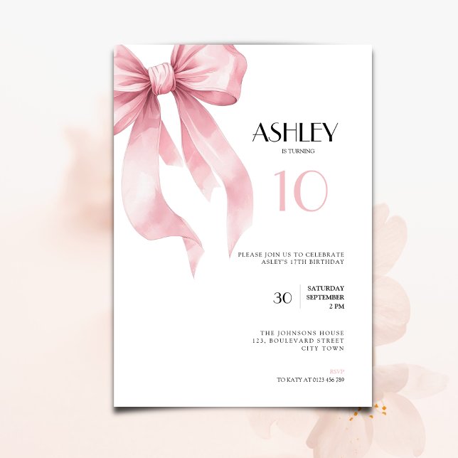 Pink Bow Coquette for Girls 10th Birthday Einladung (Von Creator hochgeladen)