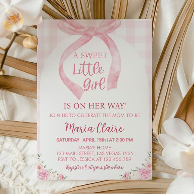 Pink Bow Coquette Girl Baby shower Invitation (Créateur téléchargé)