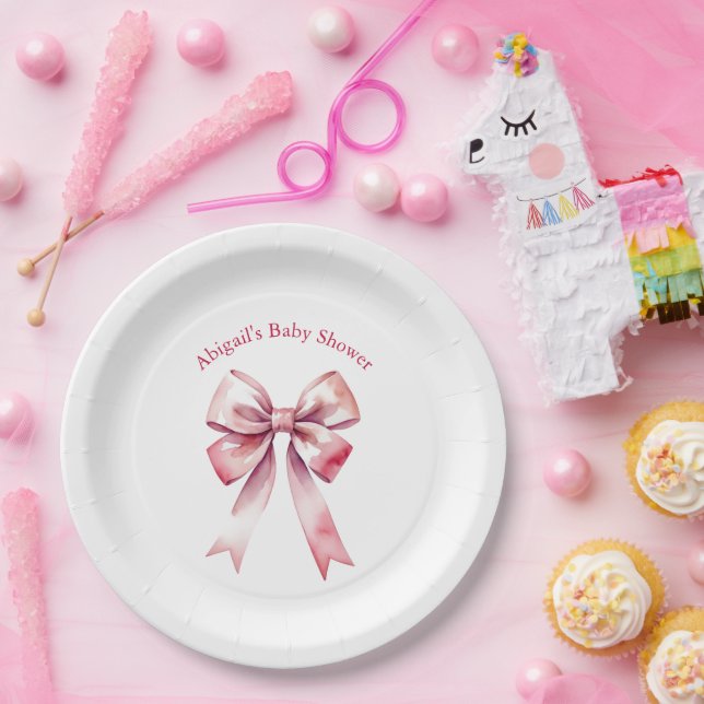 Pink Bow Coquette Girl Babydusche Pappteller (Party)