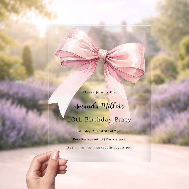 Pink bow coquette girl luxury clear birthday acryleinladungen (Von Creator hochgeladen)