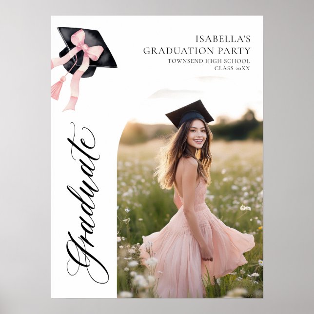 Pink Bow Coquette Graduation Cap Graduate Willkomm Poster (Vorne)