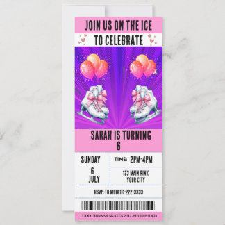Pink Bow Coquette Ice Skate Ticket Geburtstag Einladung