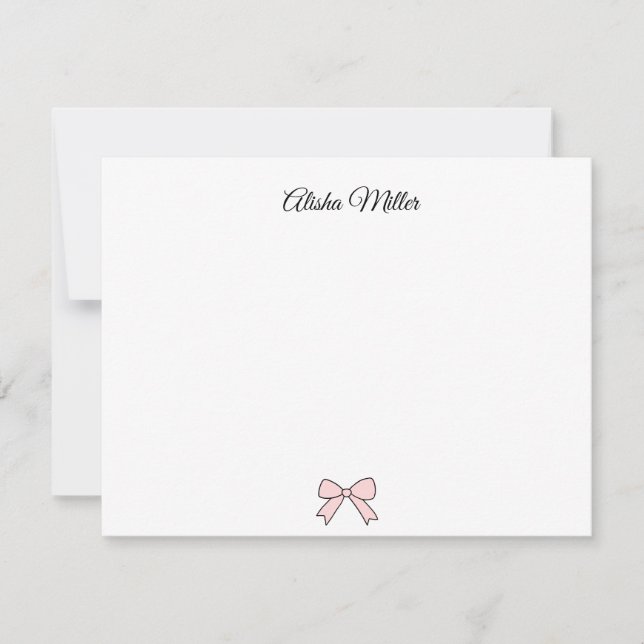 Pink Bow Coquette Individuelle Name Geschirr Mitteilungskarte (Vorderseite)