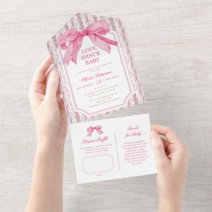 Pink Bow Coquette Liebe Shack Babydusche All In One Einladung
