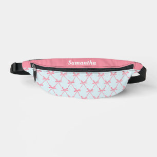 Pink Bow Coquette-Muster auf Blue Individuelle Nam Bauchtasche