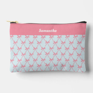 Pink Bow Coquette-Muster auf Blue Individuelle Nam Zubehörtasche